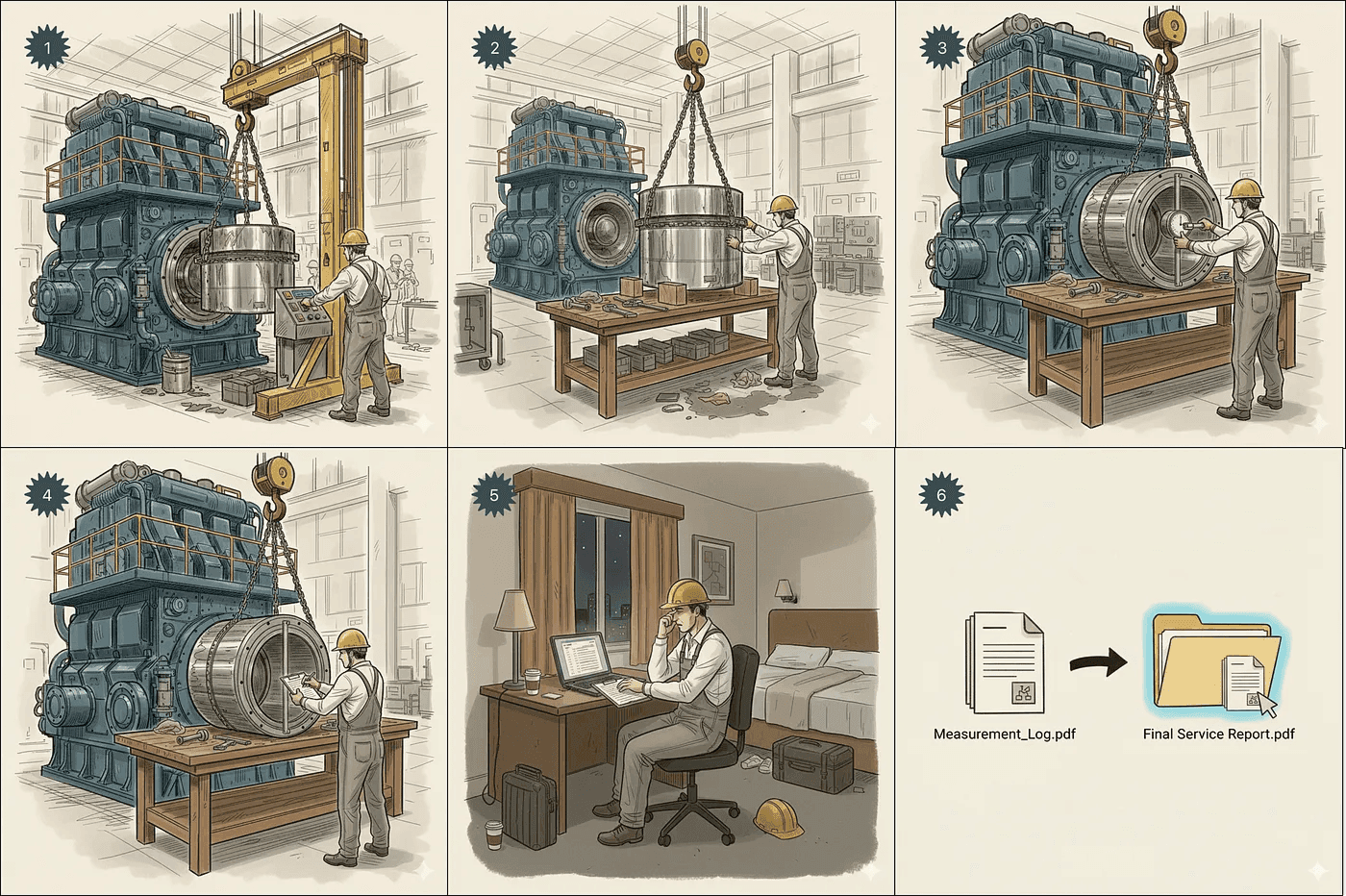 The workflow of collecting measurement records from engine components